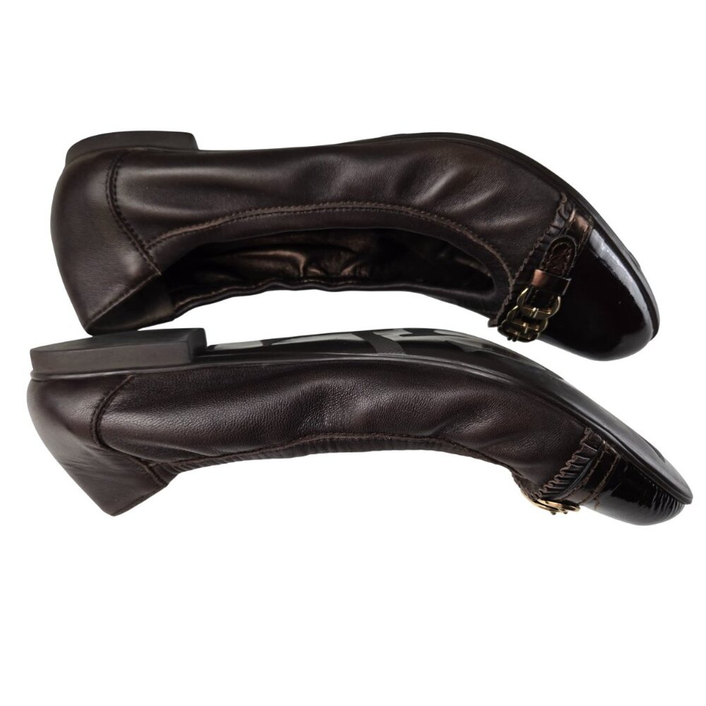 AGL Brown Napa Leather Cap Toe Ballet Flat 40 Gold Ornaments, Glove Fit - Picture 10 of 11